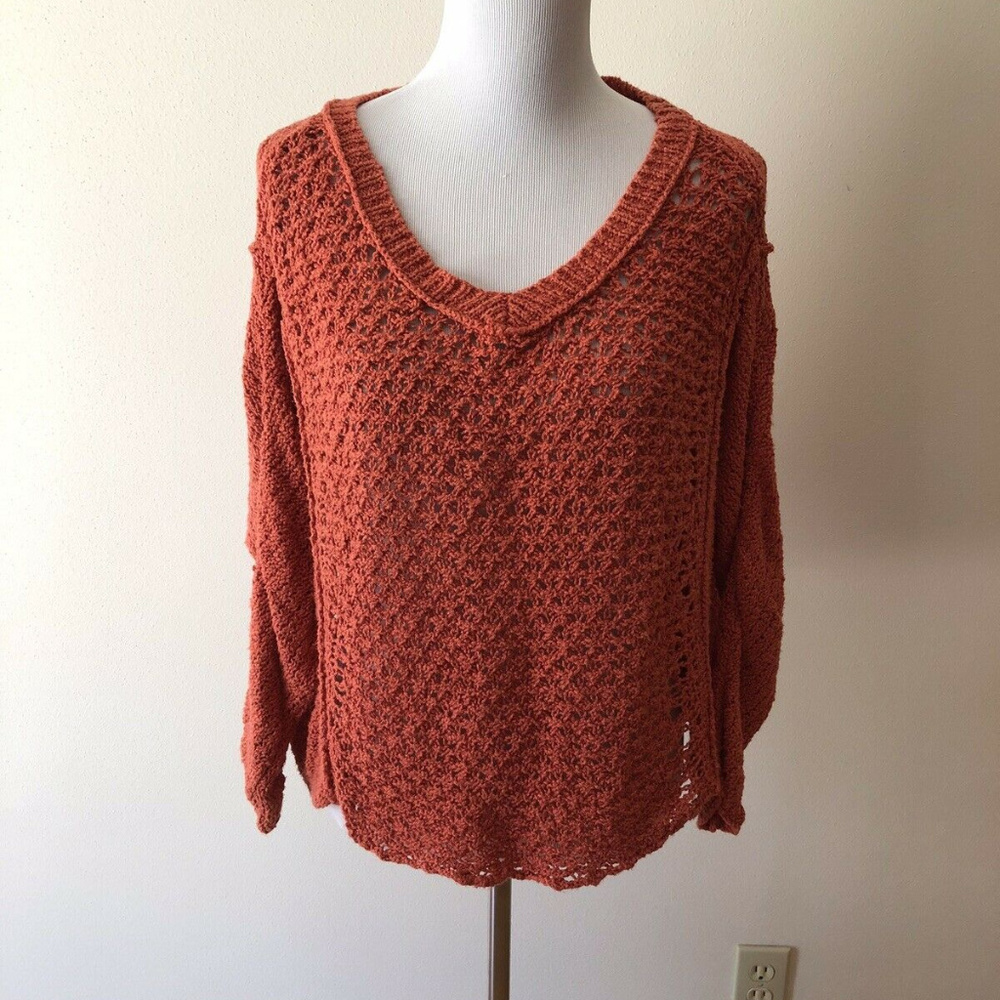 Free People orange V neck sweater - womens medium